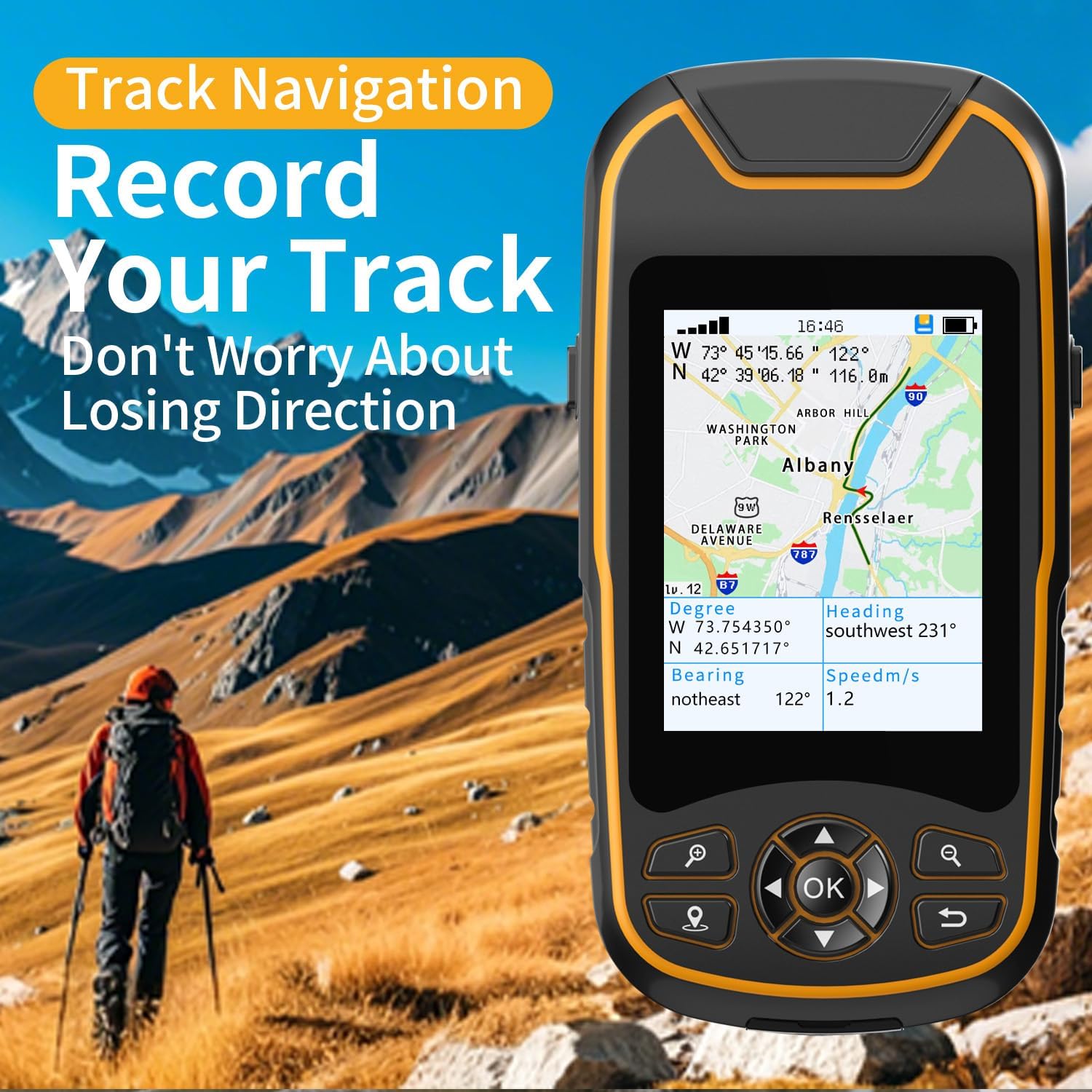 A8 Handheld GPS for Hiking, Rugged and Waterproof Handheld GPS Navigator, 3.2" Sunlight Readable Screen, Compact Satellite Handheld GPS with USA Base Map, Multi-GNSS Support, Extra Battery Life - Image 3