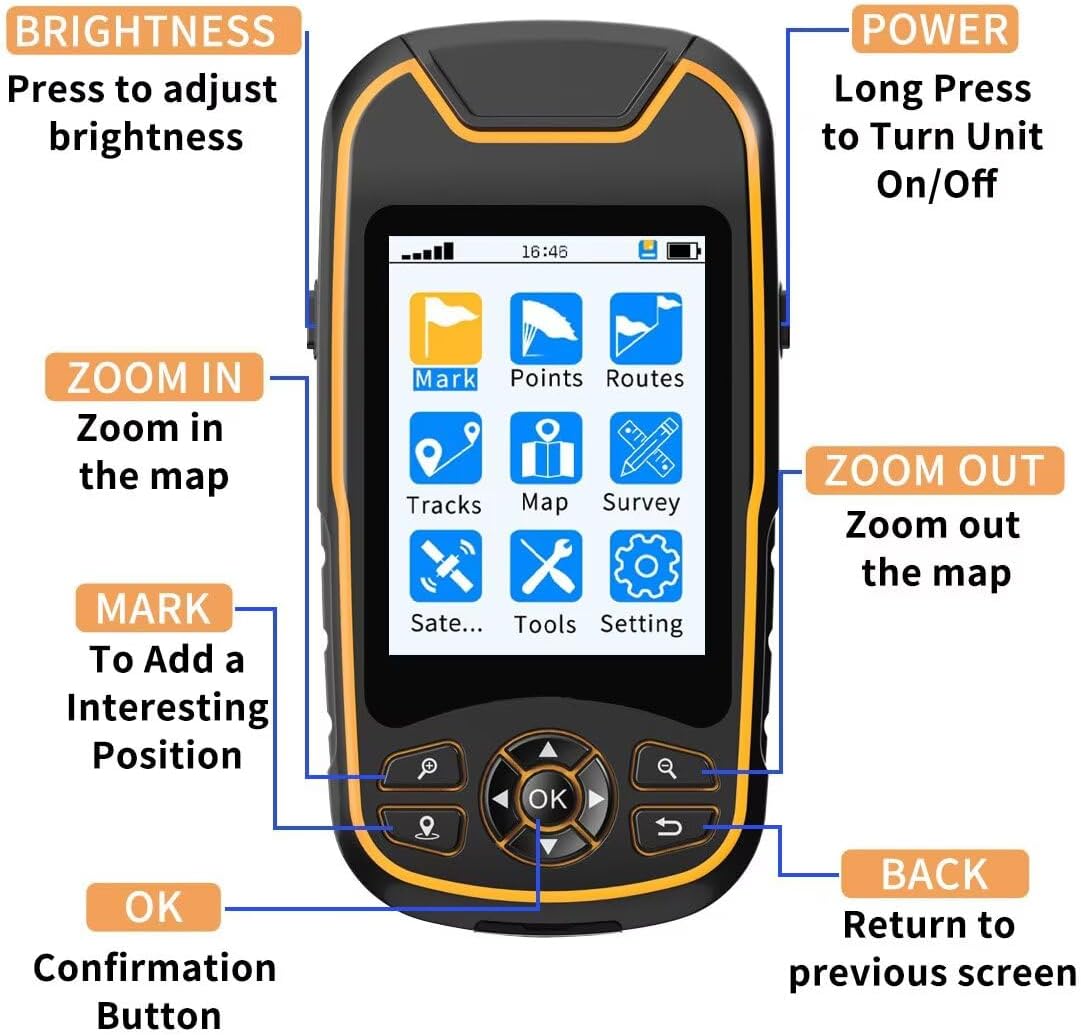A8 Handheld GPS for Hiking, Rugged and Waterproof Handheld GPS Navigator, 3.2" Sunlight Readable Screen, Compact Satellite Handheld GPS with USA Base Map, Multi-GNSS Support, Extra Battery Life - Image 8
