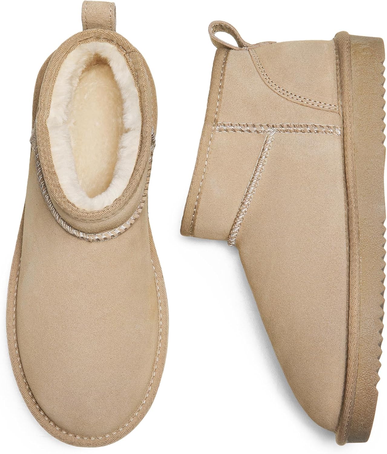 DREAM PAIRS Ankle Winter Mini Boots for Women Genuine Suede Faux Fur Lining Water Resistant Warm Snow Boots Slip On Memory Foam Comfort Booties FuzzyClassic - Image 3