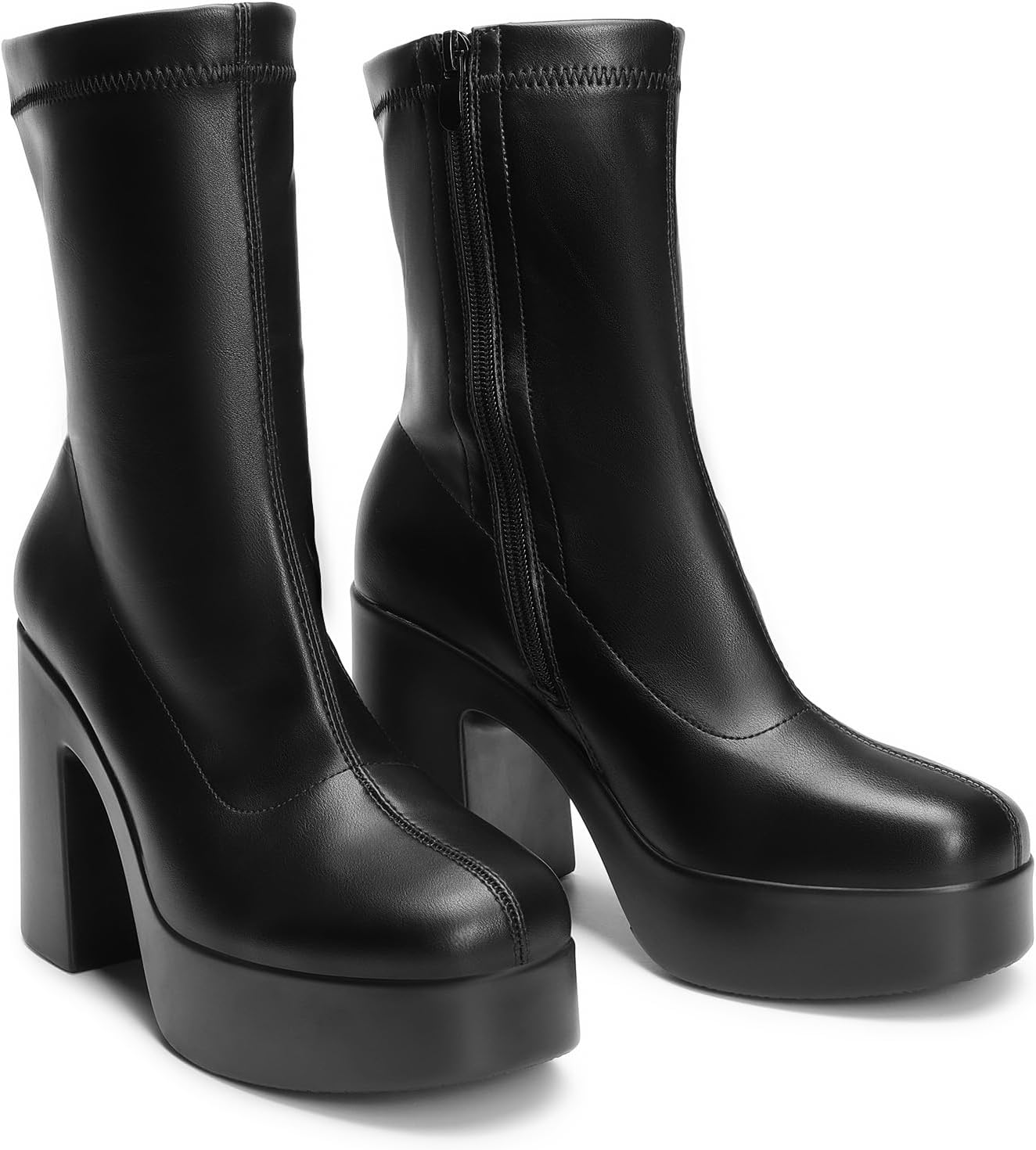 DREAM PAIRS Women's Platform Gogo Ankle Boots High Chunky Block Heel Square Toe Booties Shoes - Image 4