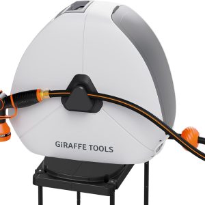 Giraffe Tools Ground Mounted Retractable Hose Reel 5/8 Inch x 92FT, Heavy Duty Automatic Rewind Garden Hose Reel, with Flexible Swivel Base for Lawn, Concrete Floor