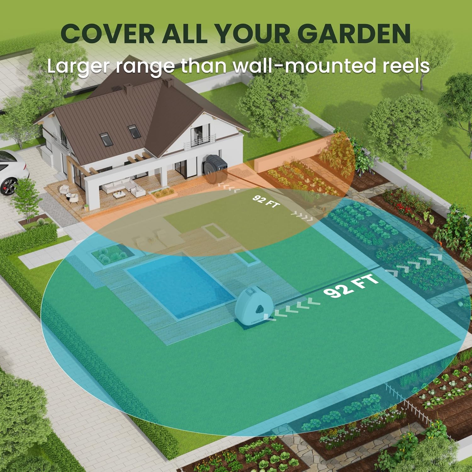 Giraffe Tools Ground Mounted Retractable Hose Reel 5/8 Inch x 92FT, Heavy Duty Automatic Rewind Garden Hose Reel, with Flexible Swivel Base for Lawn, Concrete Floor - Image 4