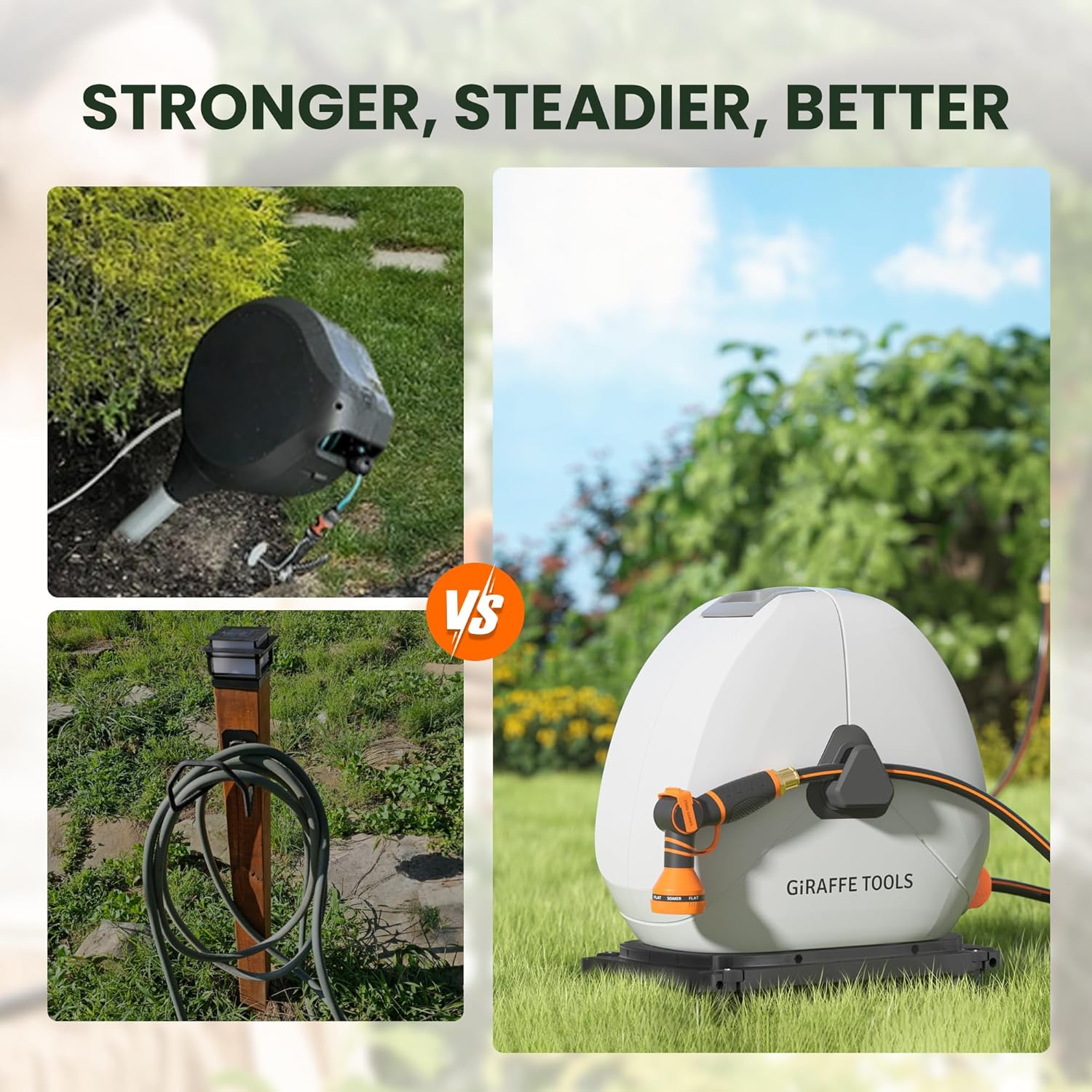 Giraffe Tools Ground Mounted Retractable Hose Reel 5/8 Inch x 92FT, Heavy Duty Automatic Rewind Garden Hose Reel, with Flexible Swivel Base for Lawn, Concrete Floor - Image 8