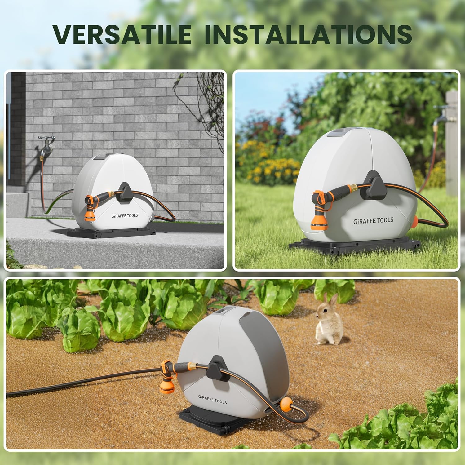 Giraffe Tools Ground Mounted Retractable Hose Reel 5/8 Inch x 92FT, Heavy Duty Automatic Rewind Garden Hose Reel, with Flexible Swivel Base for Lawn, Concrete Floor - Image 9